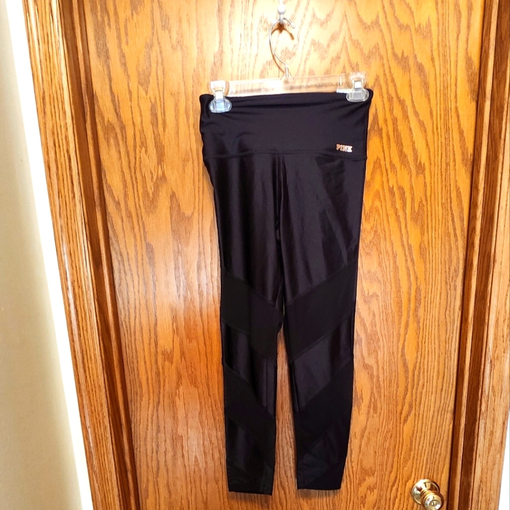 Victora Secret Pink Black Leggings with Logo High Waist New,PINK